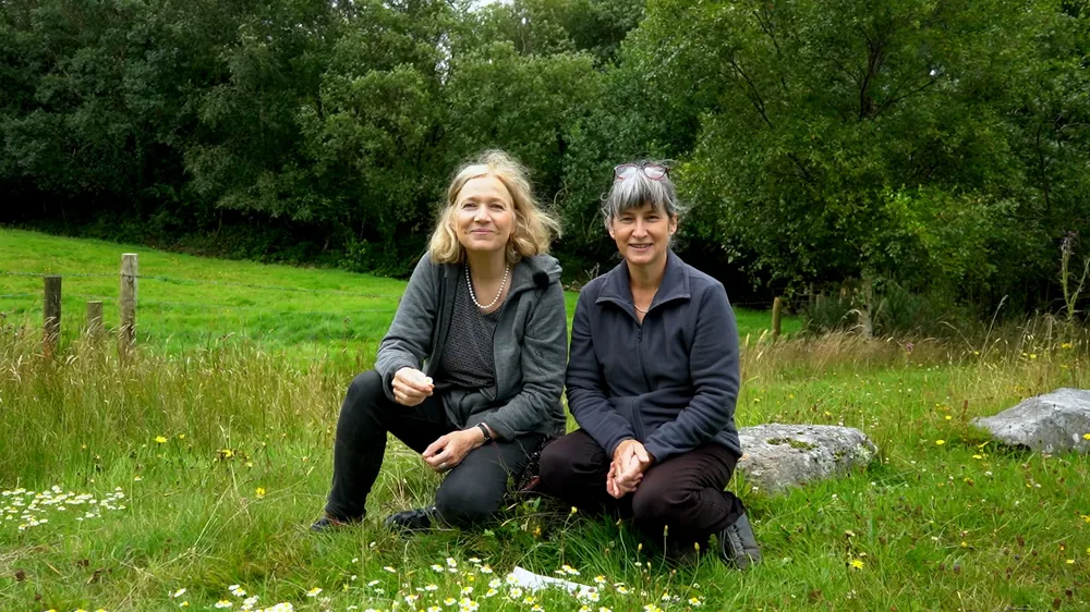 Eliane and Sibylle harvesting chamomile
